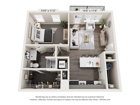 a 1 bedroom floorplan is shown with a bathroom and a living room